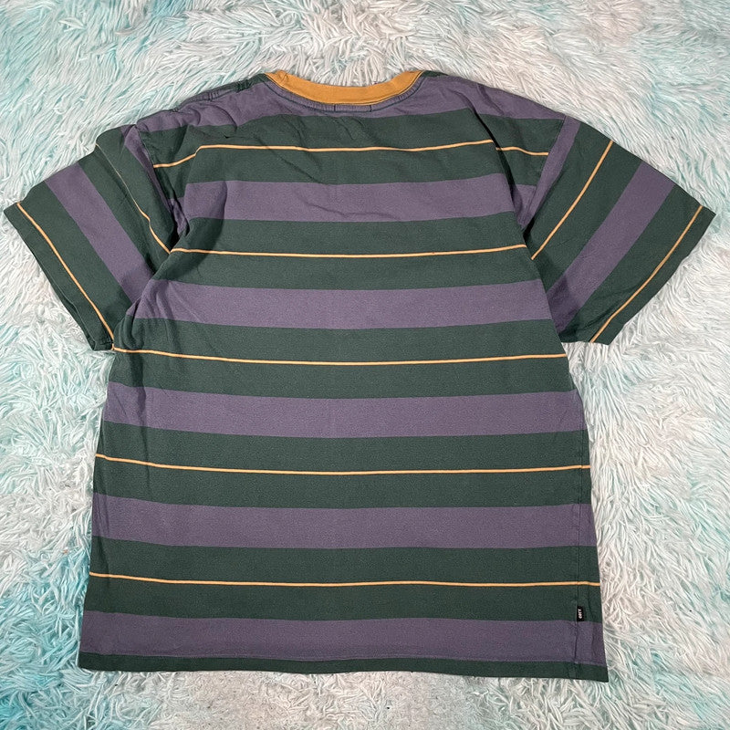 90s Style Purple & Green Striped Obey T Shirt - Medium