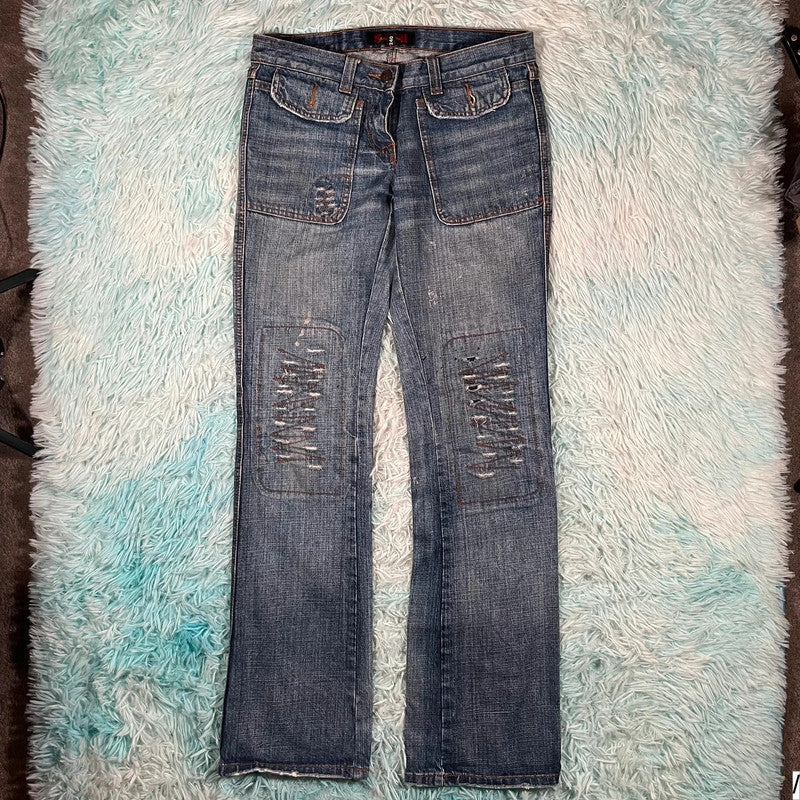 Vintage Y2K Distressed Jeans Striaght Slim Leg - W36 L32