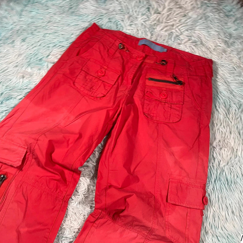 Vintage Y2K Red Cargo Trousers - Size 10