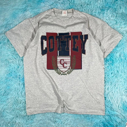 Vintage 90s Grey Cottey College US Graphic T Shirt - Large