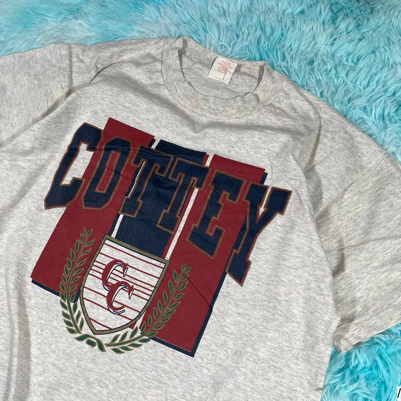 Vintage 90s Grey Cottey College US Graphic T Shirt - Large
