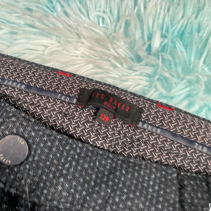 Navy Patterned Ted Baker Golf Chinos Trousers - 32W