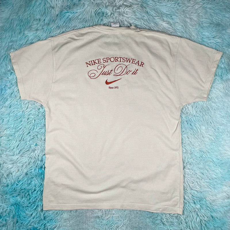 Cream Nike Embroidered T Shirt - large