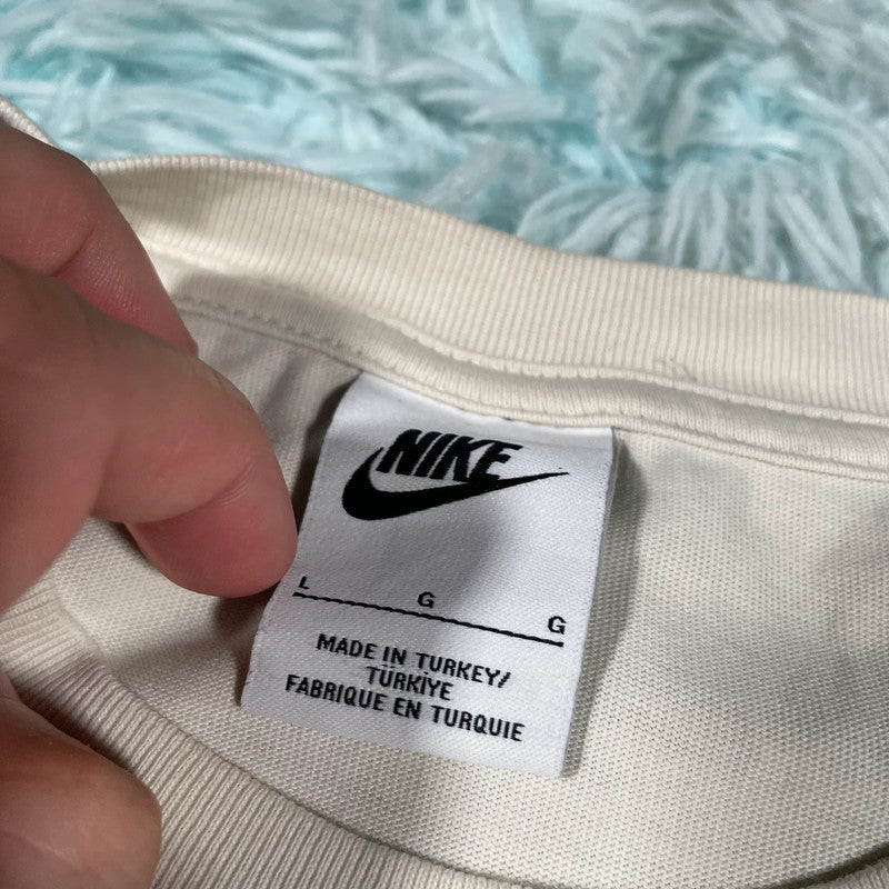 Cream Nike Embroidered T Shirt - large
