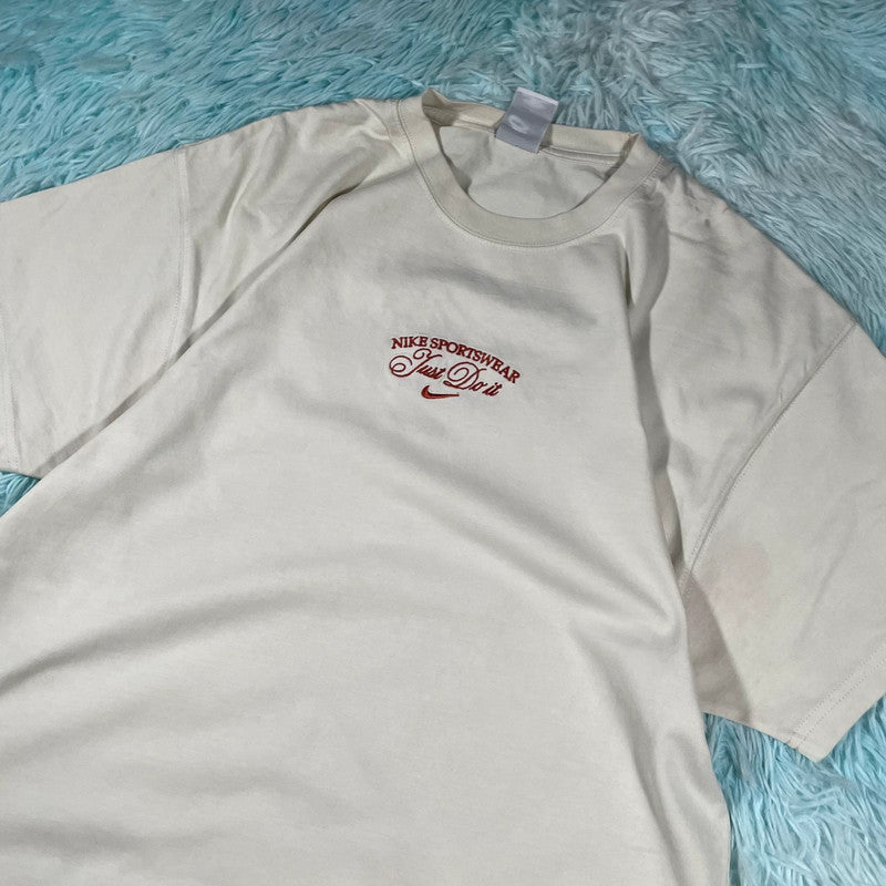 Cream Nike Embroidered T Shirt - large