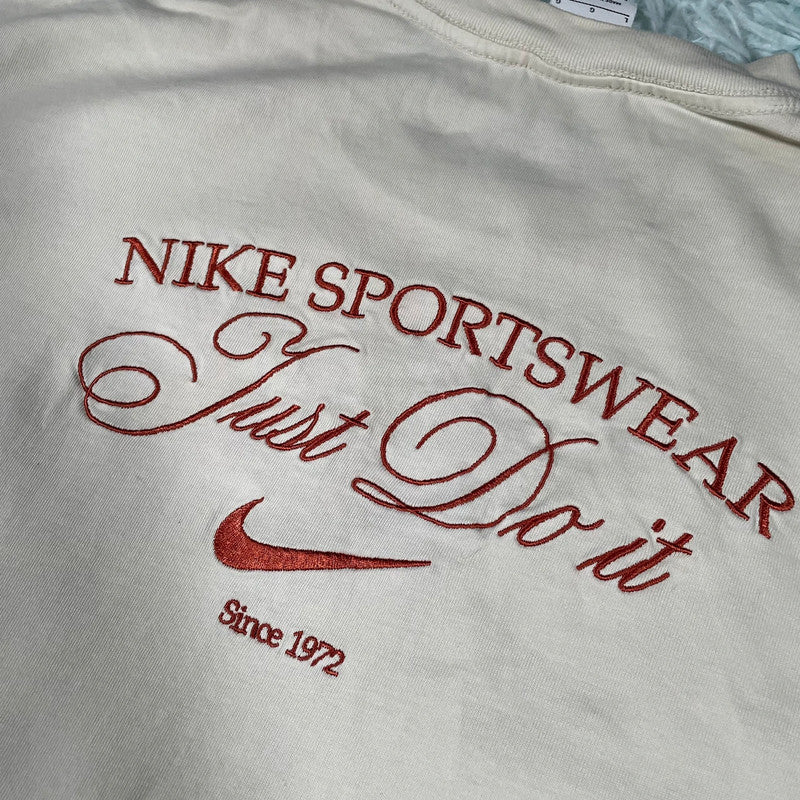 Cream Nike Embroidered T Shirt - large
