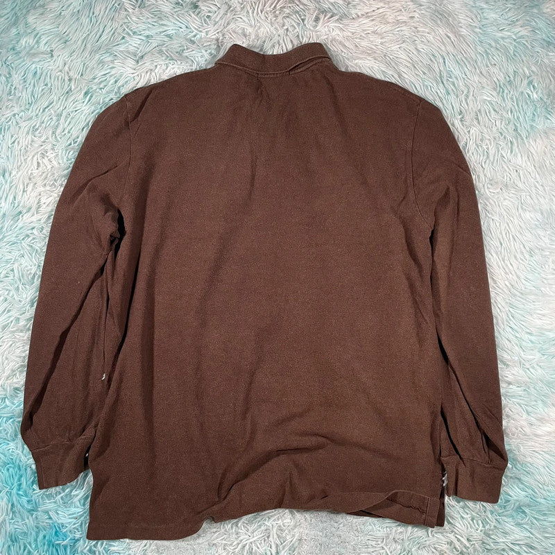 Vintage Brown Polo Ralph Lauren Polo Shirt Long Sleeve - Large