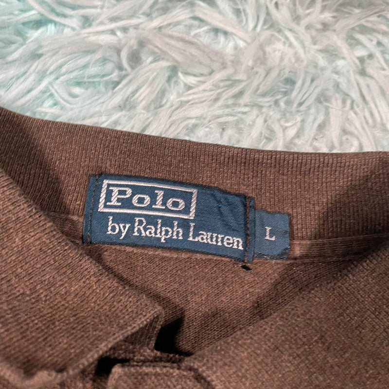 Vintage Brown Polo Ralph Lauren Polo Shirt Long Sleeve - Large