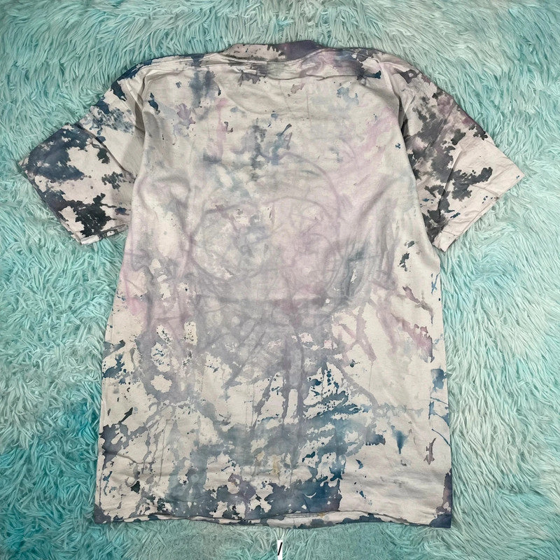 Vintage 90s Blue Paint Dyed T Shirt - Large