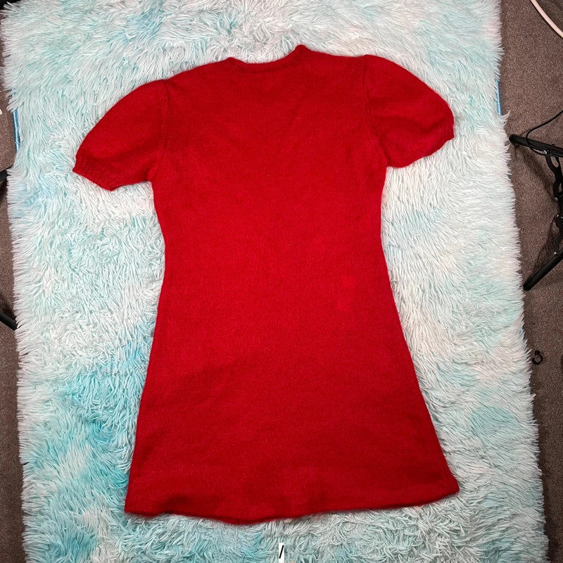 Vintage 90s Red St Michael Mohair Knitted Dress Mini - Size 14