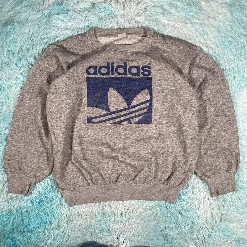 Vintage 80s Grey Adidas Graphic Sweatshirt - Large