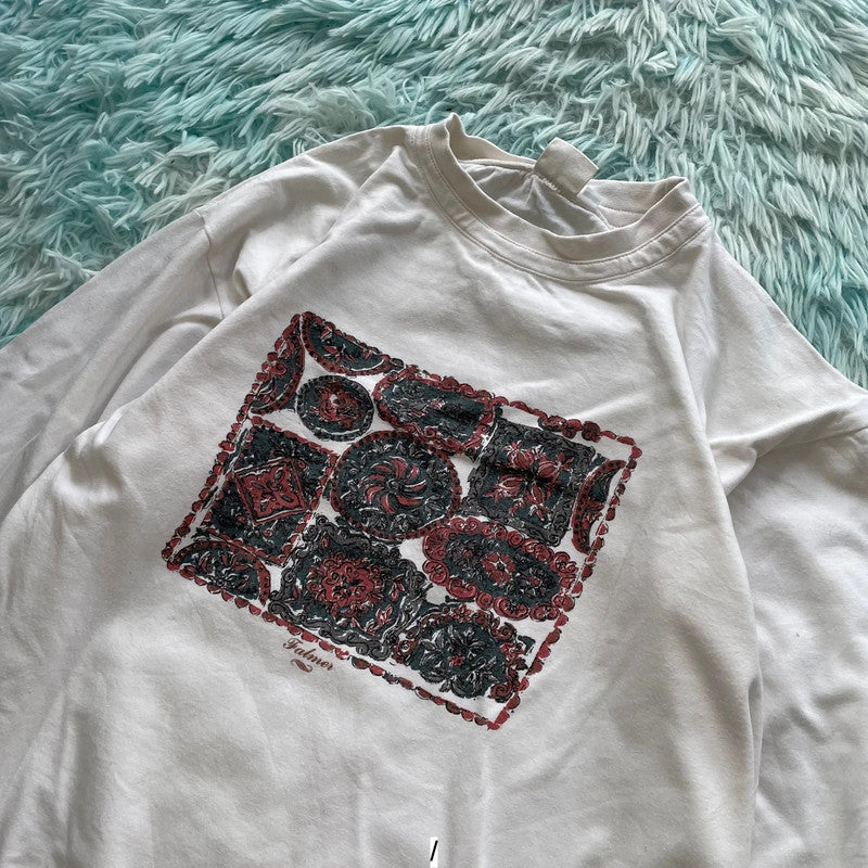 Vintage White Long Sleeve Graphic T Shirt - Small