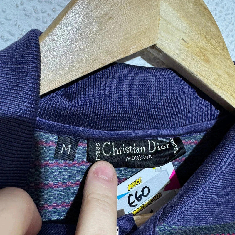 Vintage 80s Patterned Christian Dior Polo Shirt - Medium