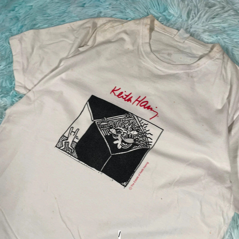 Vintage 00s White Keith Haring Graphic T Shirt - Small