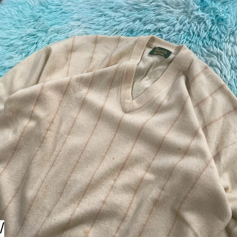 Vintage Cream Harrods Knitted Jumper V Neck - La