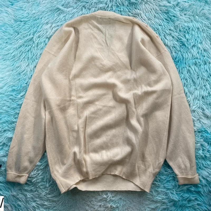 Vintage Cream Harrods Knitted Jumper V Neck - La