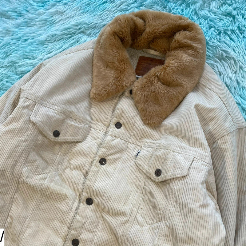 Cream Levi’s Corduroy Sherpa Trucker Jacket - Large