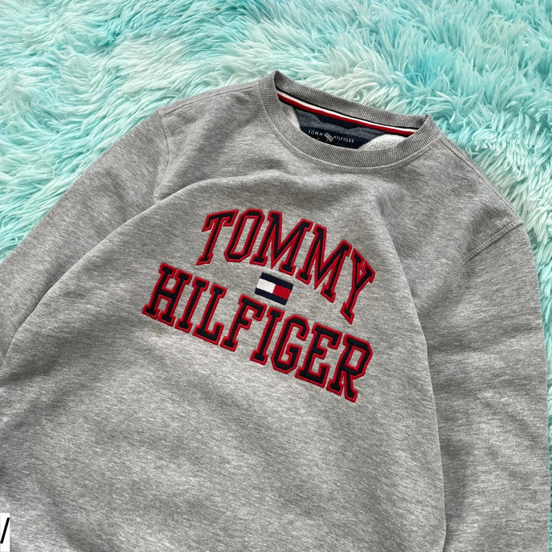 Grey Tommy Hilfiger Sweatshirt Spellout - Large