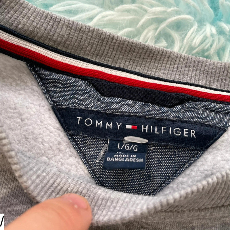 Grey Tommy Hilfiger Sweatshirt Spellout - Large