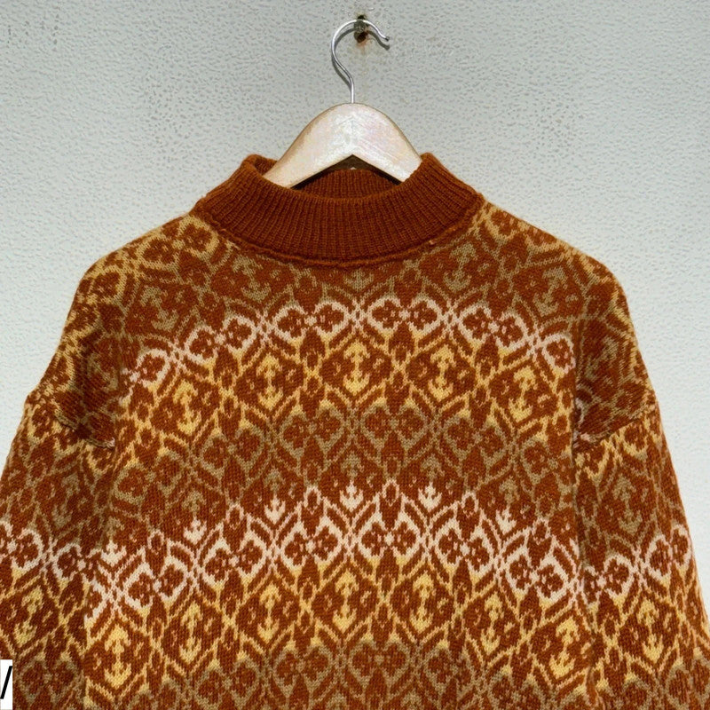 Vintage Orange Funky Patterned Knitted Jumper - Small