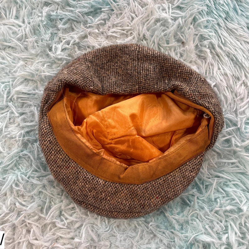 Vintage 90s Brown Donegal Tweed Flatcap Hat - M