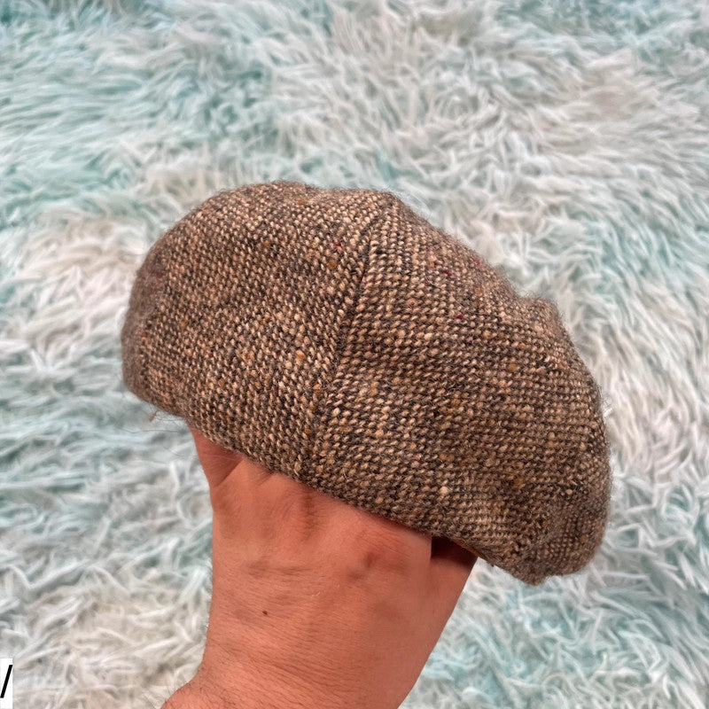 Vintage 90s Brown Donegal Tweed Flatcap Hat - M