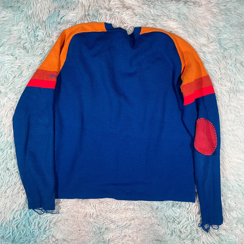 Vintage 70s Blue & Red German Sweatshirt - Large