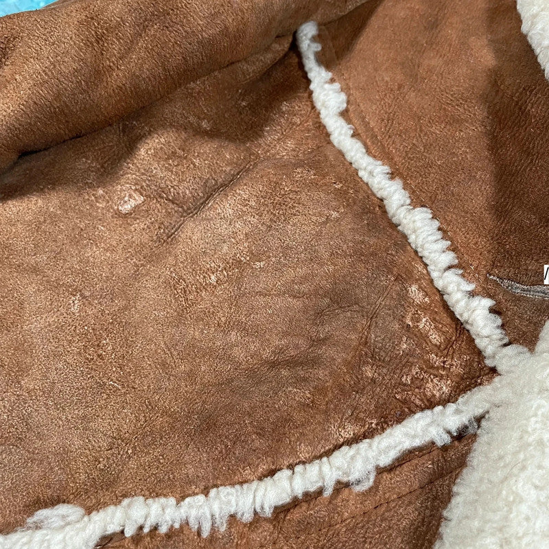 Vintage 90s Brown Sheepskin Leather Jacket Delboy - Size 16