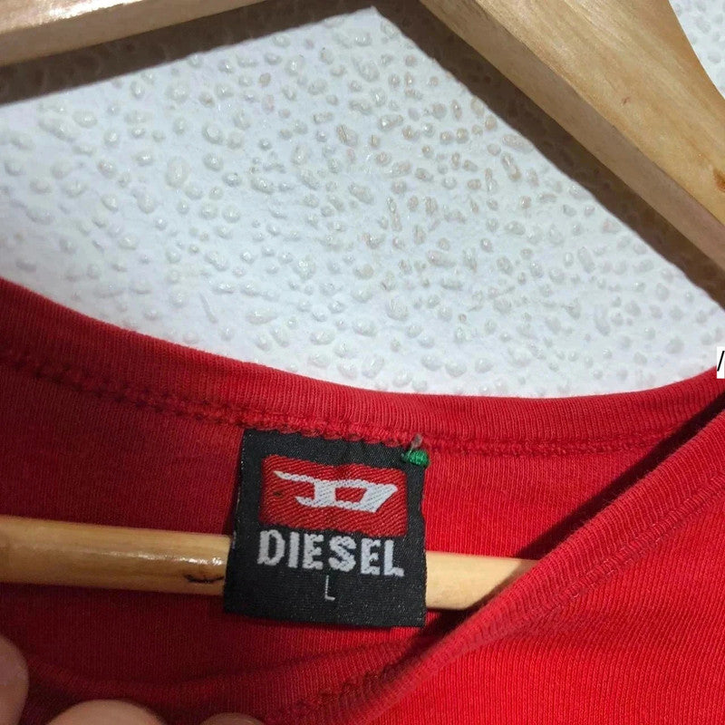 Vintage 90s Red Patterned Diesel T Shirt - Large