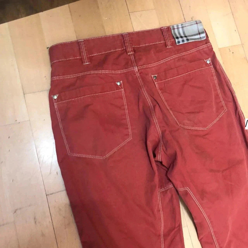 Vintage 00s Red Burberry Trousers Contrast Stitching - Size 18 EU 46