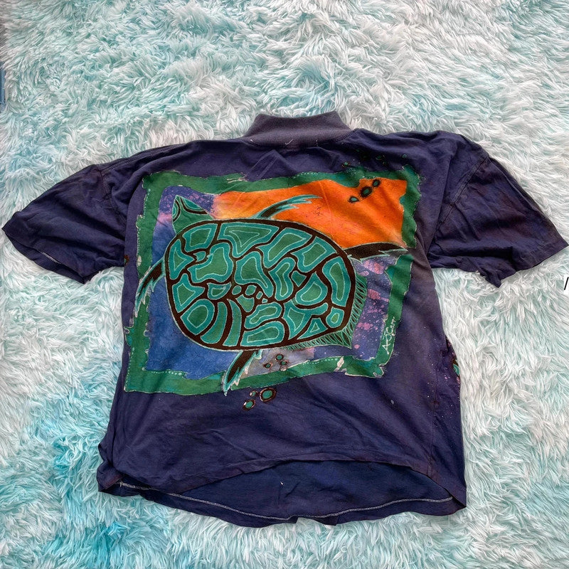 Vintage 80s Funky Turtle Graphic T Shirt - Small