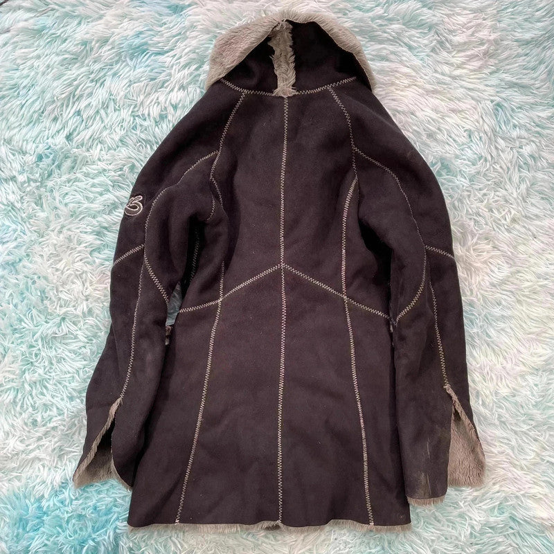 Vintage Black Diesel Faux Suede Fur Jacket - Large