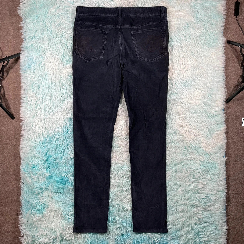 Navy Spoke Corduroy Trousers Slim Fit - 34W