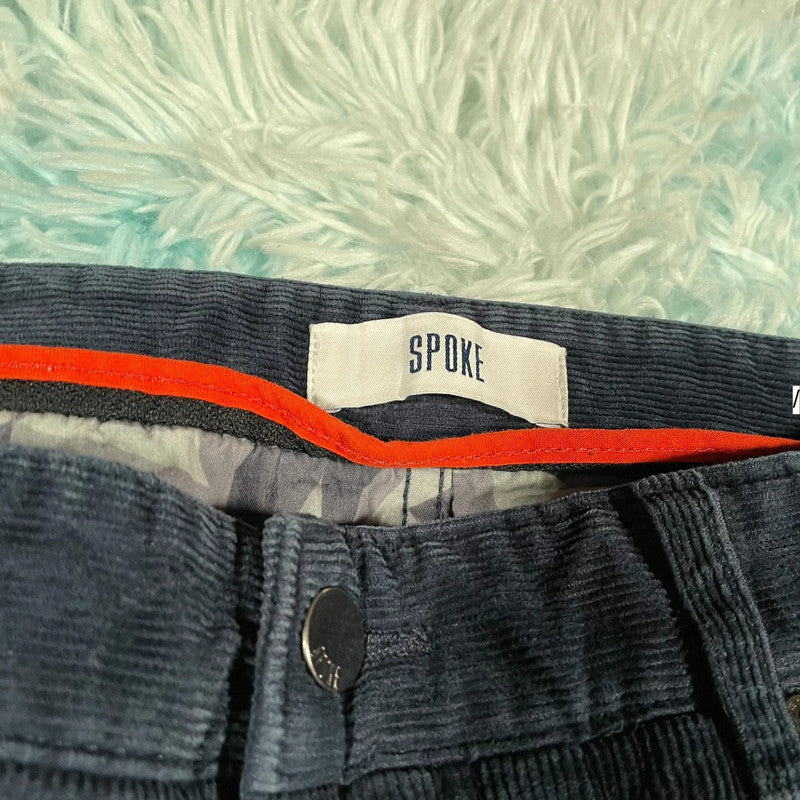 Navy Spoke Corduroy Trousers Slim Fit - 34W