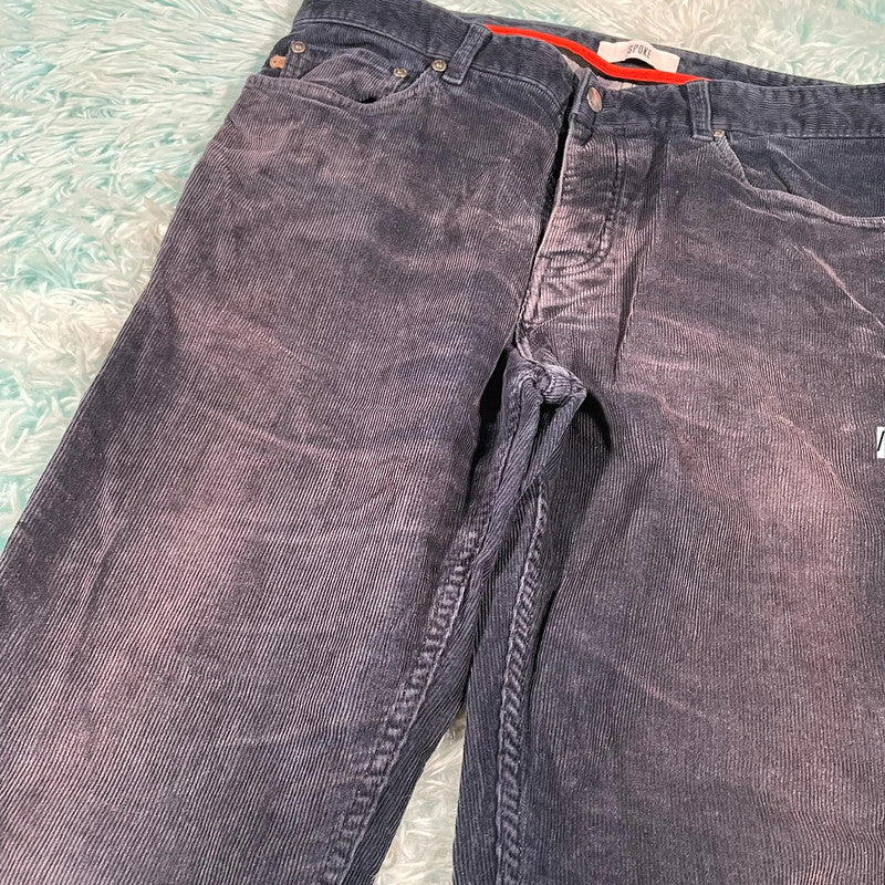 Navy Spoke Corduroy Trousers Slim Fit - 34W