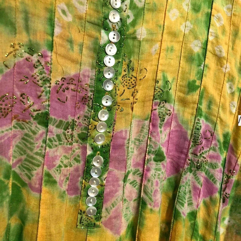 Vintage 1970s Juliet Dunn Hippie Dress Green Floral Tie Dye