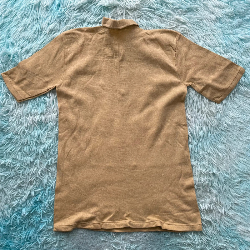 Vintage 1970s Brown Polo Shirt Goa Print - Medium
