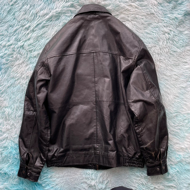 Vintage 90s Black Boxy Leather Jacket - Large