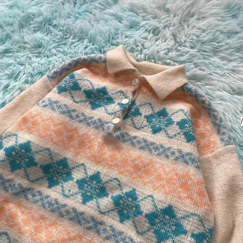 Vintage 90s Patterned Collared Grandma Jumper - Size 10