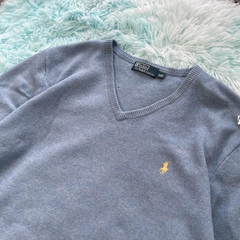 Light Blue Polo Ralph Lauren V Neck Jumper - XXL