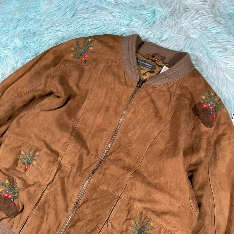 Vintage Brown Austrian Suede Leather Bomber Jacket - Small