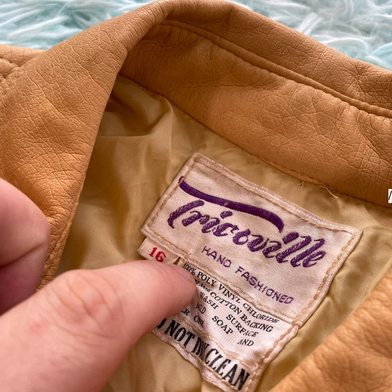 Vintage 70s Tan Brown Leather Jacket - Size 16