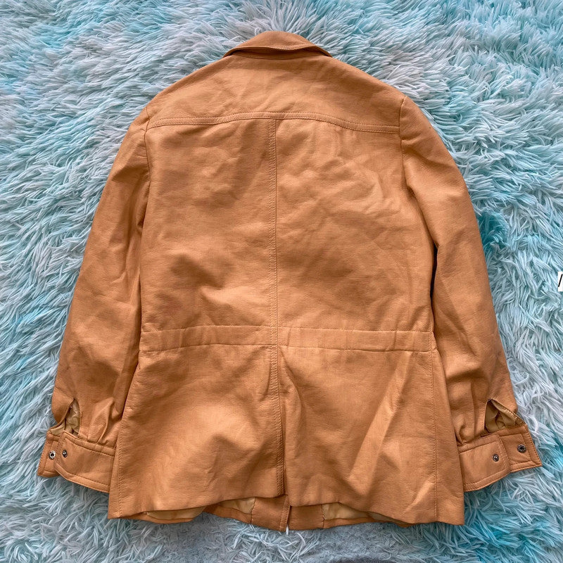 Vintage 70s Tan Brown Leather Jacket - Size 16