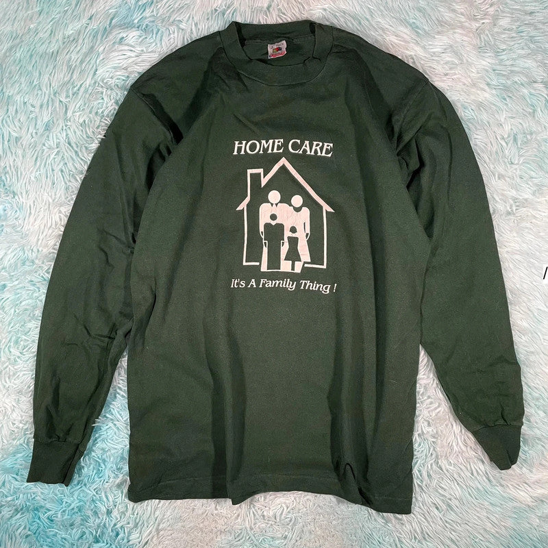 Vintage 90s Dark Green Long Sleeve Graphic T Shirt - Largw