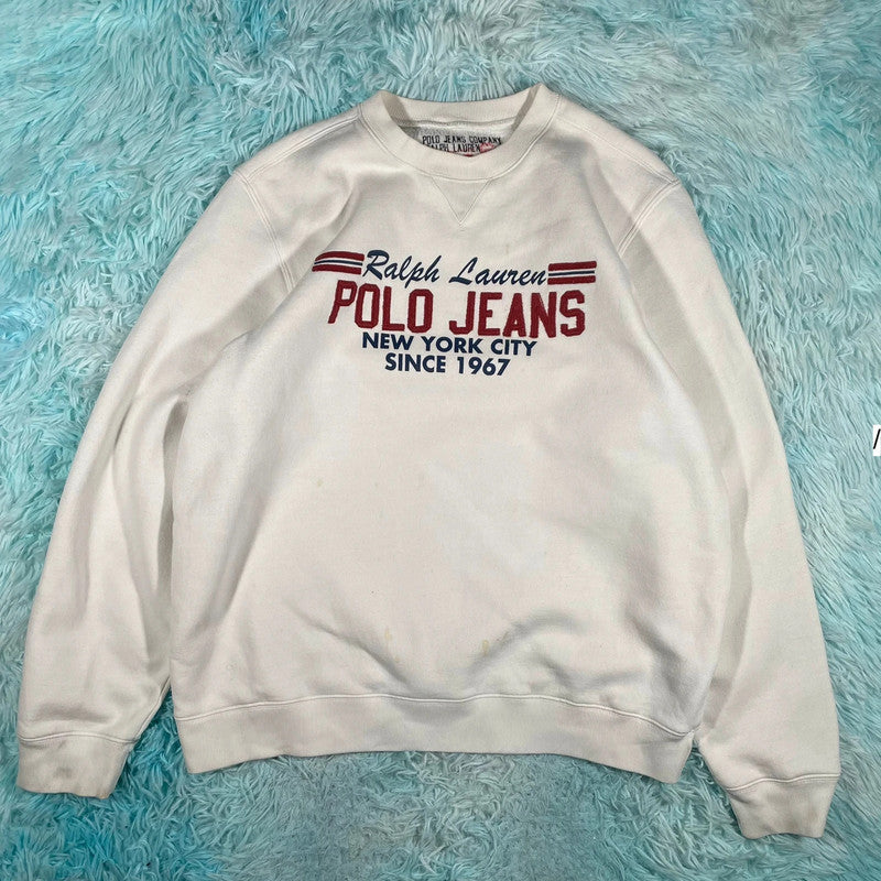 White Ralph Lauren Polo Jeans Sweatshirt Spellout - Large