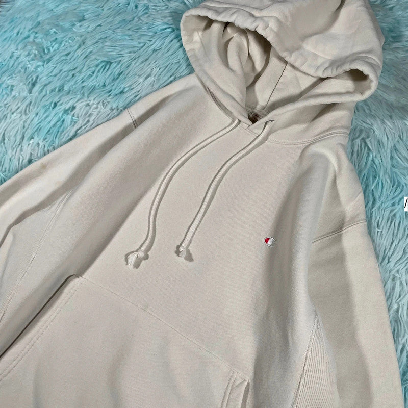 White Champion Reverse Weave Hoodie Plain - Small