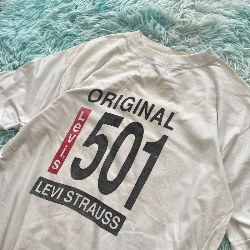 Vintage 90s White Levi’s 501 Graphic T Shirt - XL