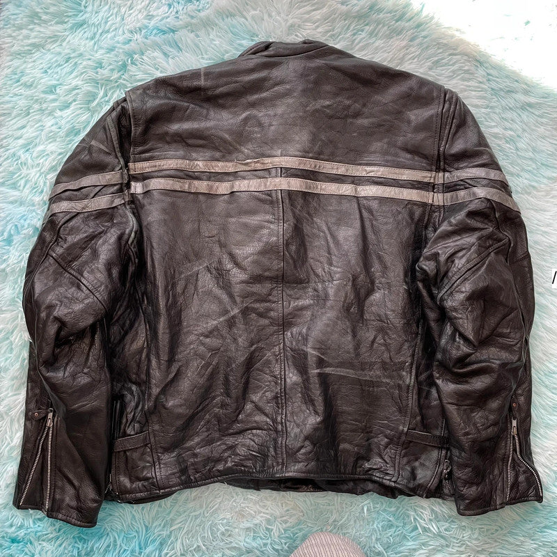 Vintage 90s Heavyweight Leather Biker Jacket - XXL