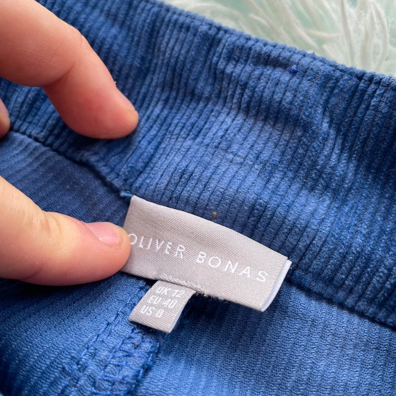 Blue Oliver Bonas Wide Leg Corduroy Trousers - Size 12