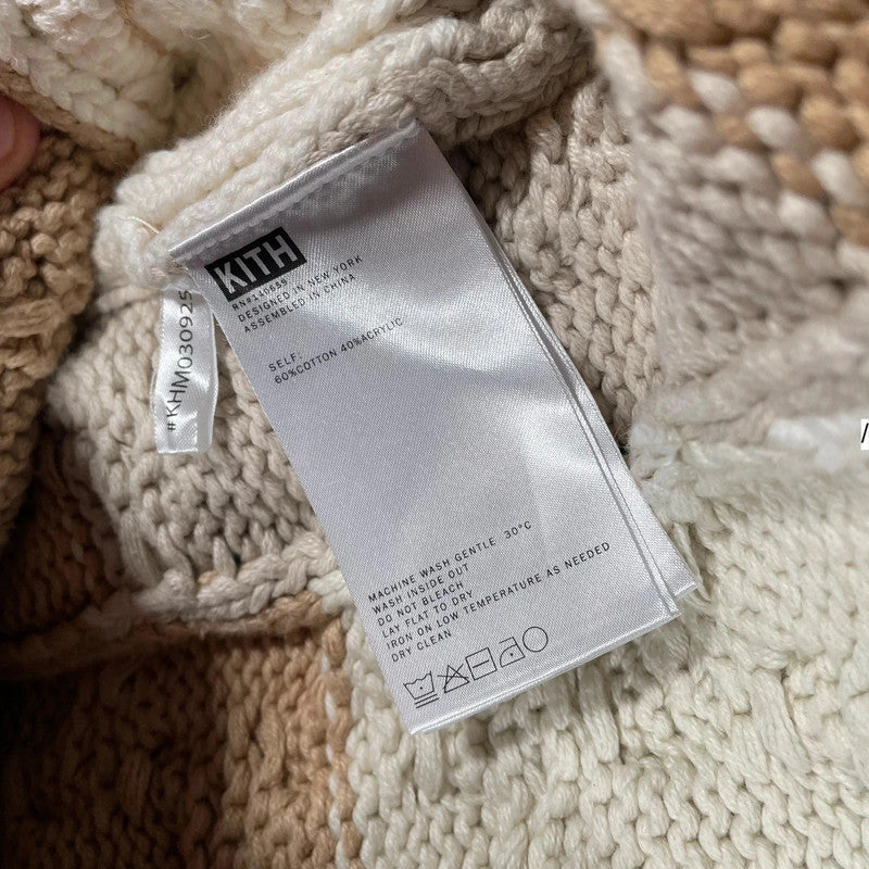Cream & Brown Heavyweight Kith Cardigan Knitted Jumper - Large